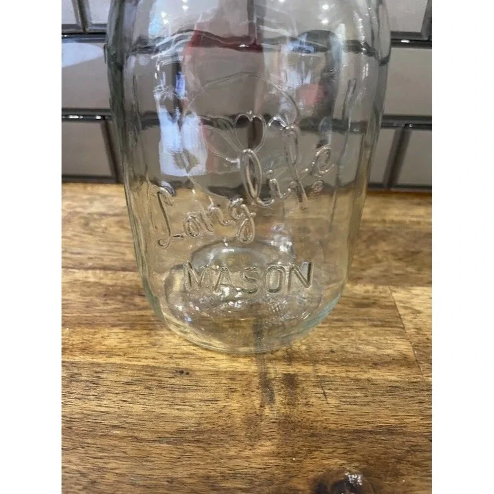 Vintage Longlife Canning Pint Mason Jar Marked Lauren's Quality Glass Since 1910